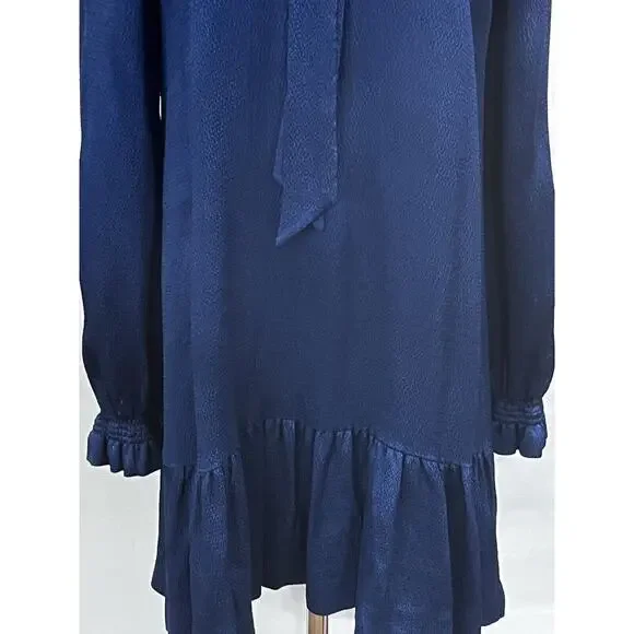 Sandro Paris V-Neck Blue Shift Dress‎ Neck Tie Long Sleeve Sz 36/US Sm - Picture 8 of 12